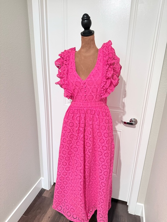 J. Crew Dresses & Skirts - NWT J.Crew Pink Eyelet Midi Dress Ruffle Sleeve Button Front Summer Dress
